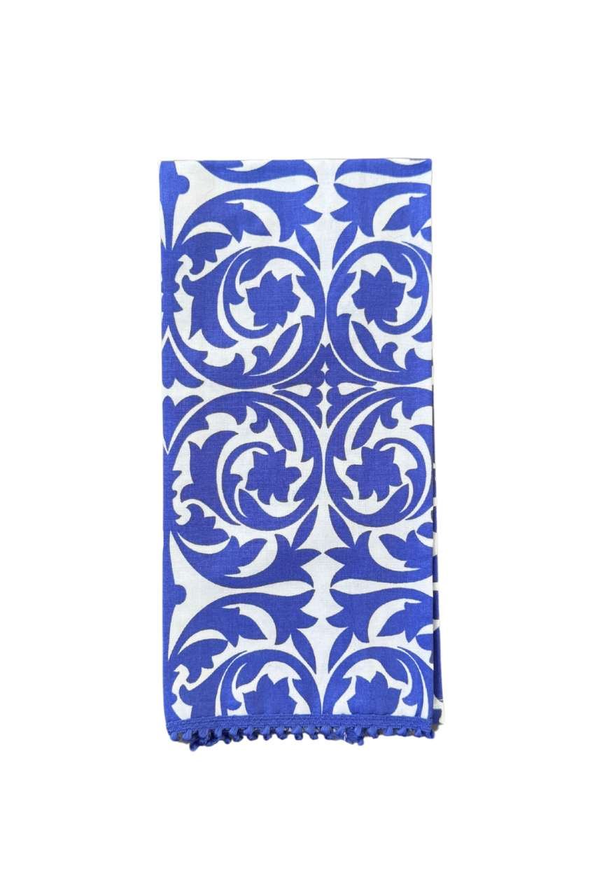 garden gate santorini blue printed cloth guest towels