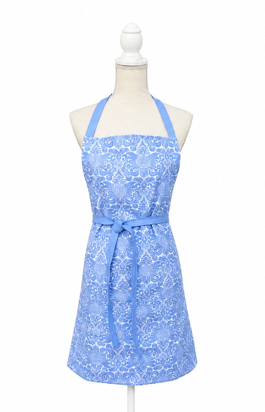gracious cornflower blue printed cloth cook's aprons