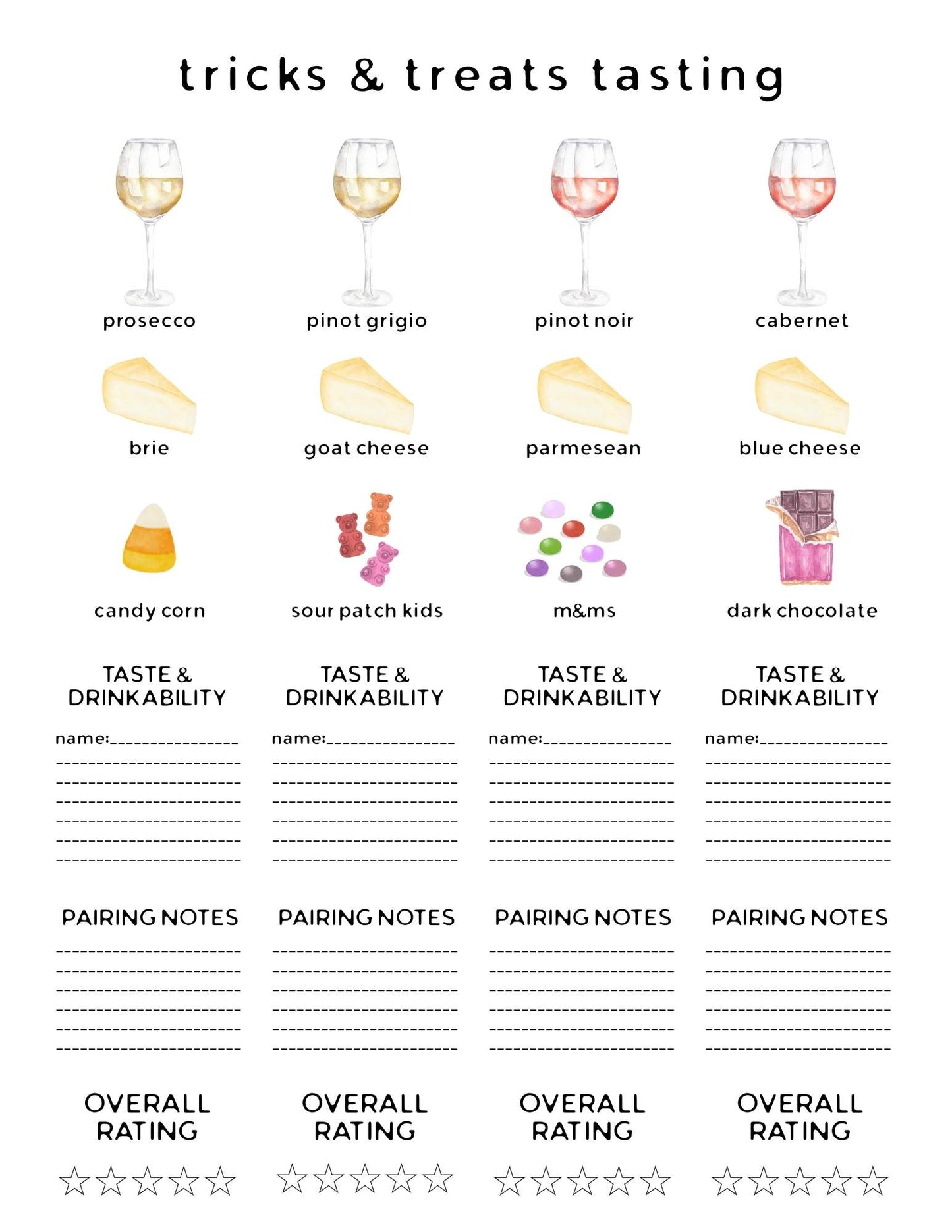 halloween wine and cheese tasting printable