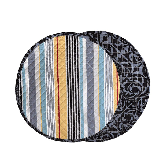 Hen House Linens bold striped reversible garden gate licorice black printed round quilted cloth placemats