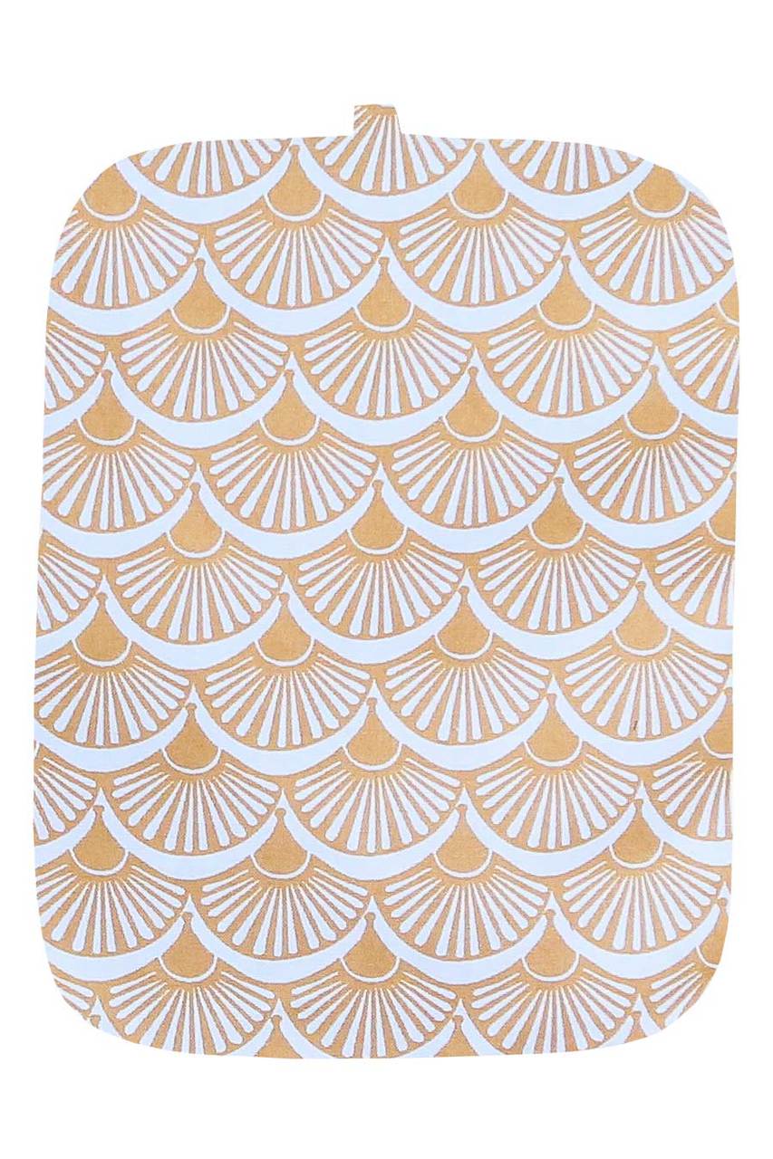 Hen House Linens fandango camel yellow printed cloth 9" x 12" casserole potholders