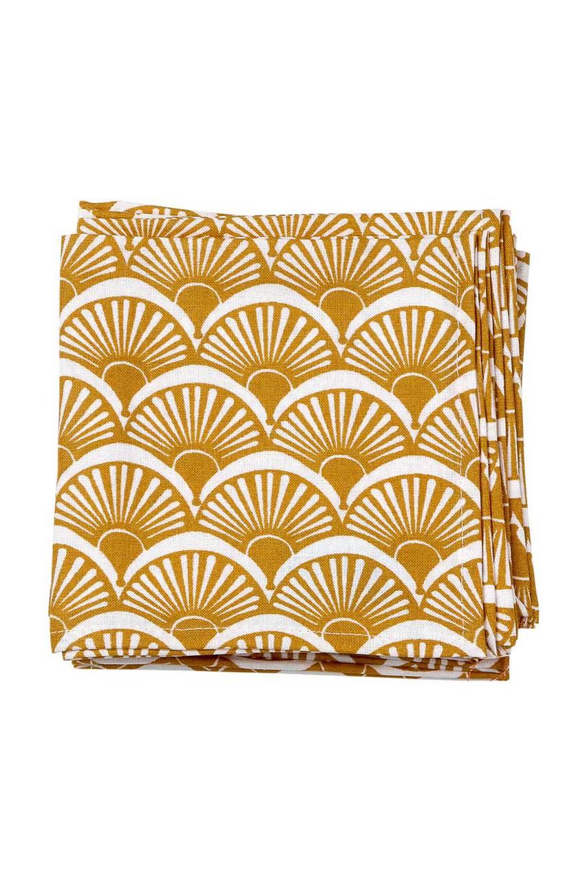 Hen House Linens fandango camel yellow printed cloth cocktail napkins