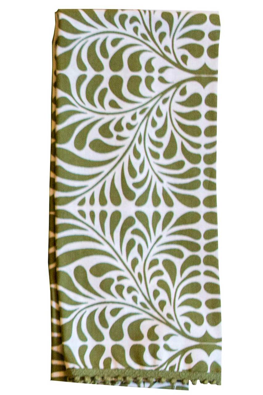 Hen House Linens fern moss green printed cloth guest towels