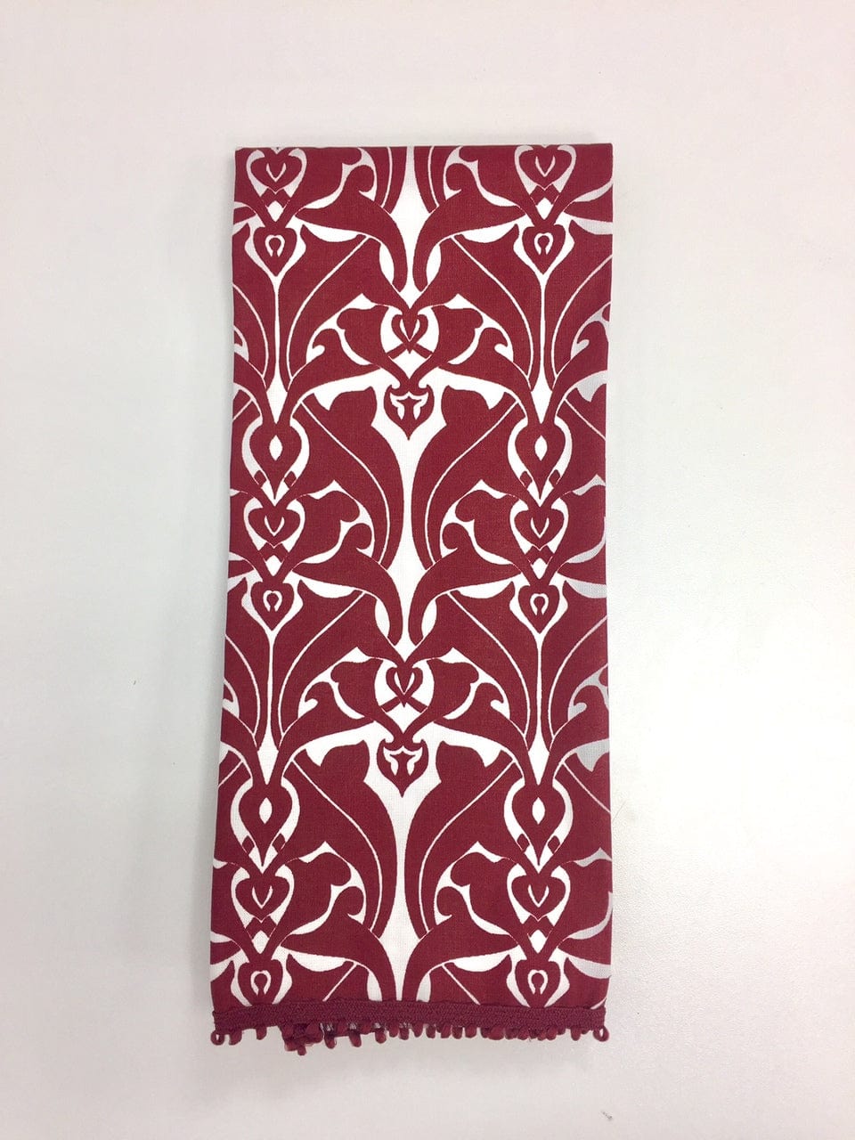 Hen House Linens filigree claret red printed cloth guest towels