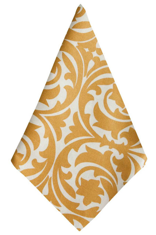 Hen House Linens garden gate yellow ochre printed cloth dinner napkins