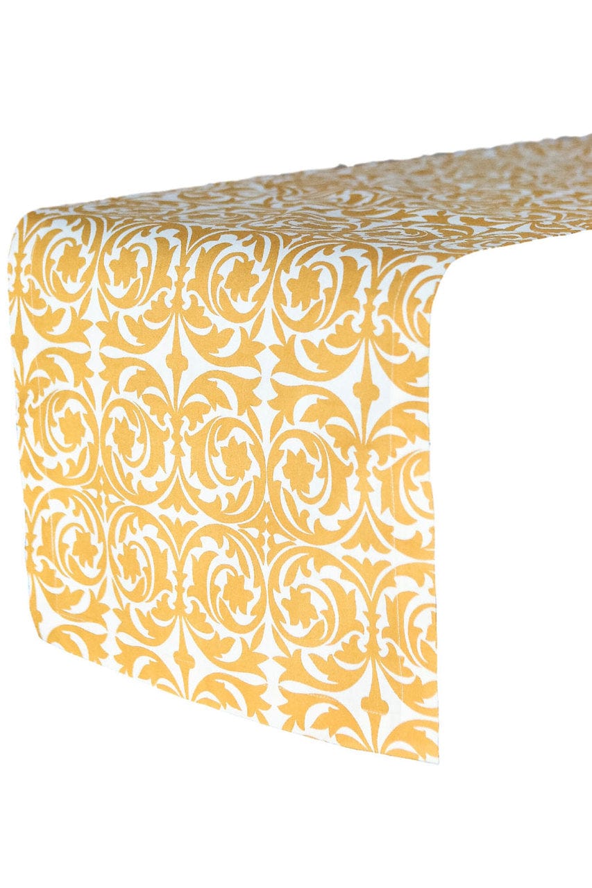 Hen House Linens garden gate yellow ochre printed cloth table runners