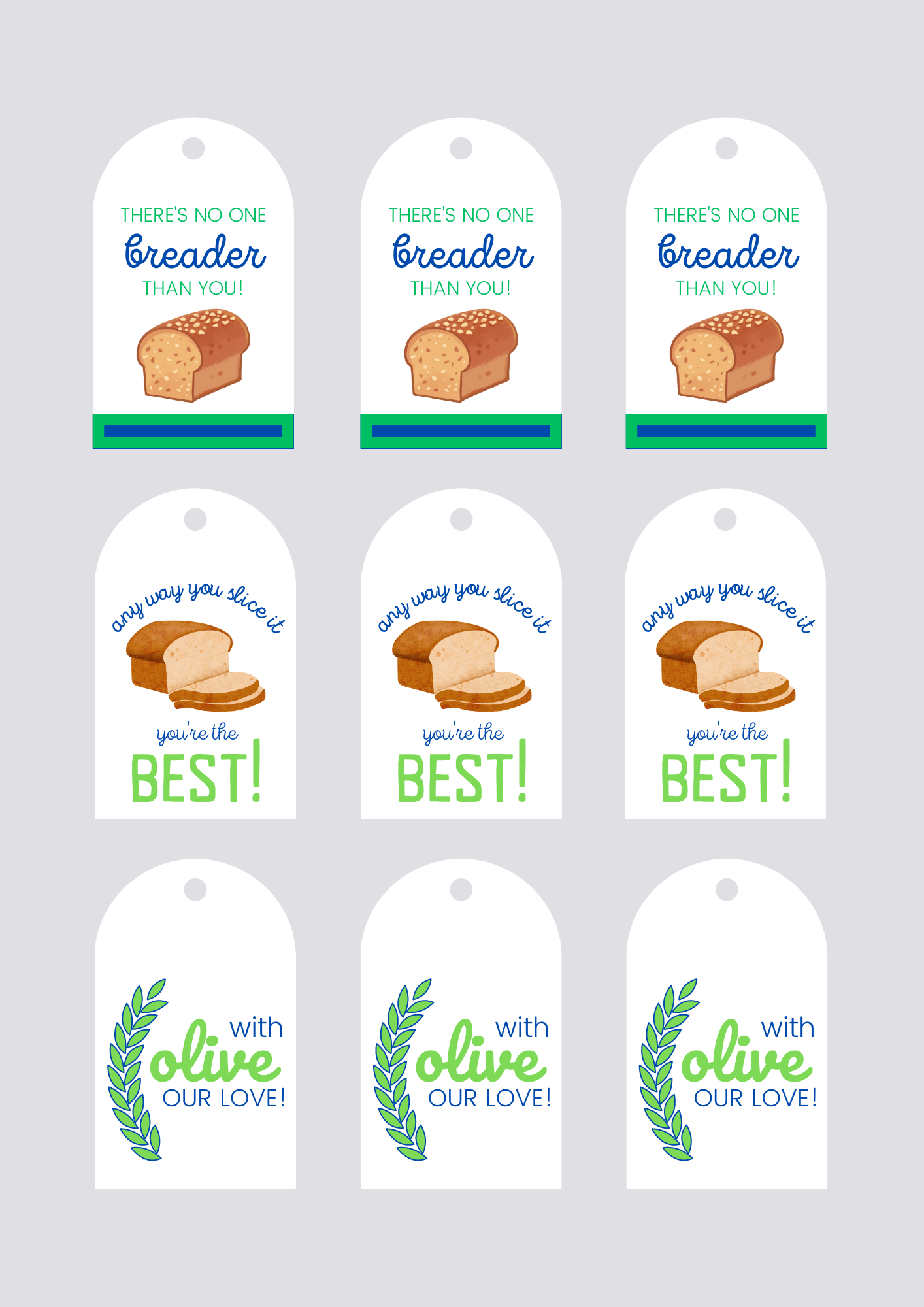 Hen House Linens gift tags (bread & olive oil)