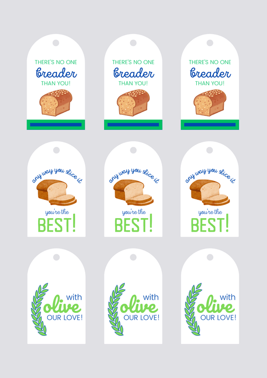 Hen House Linens gift tags (bread & olive oil)