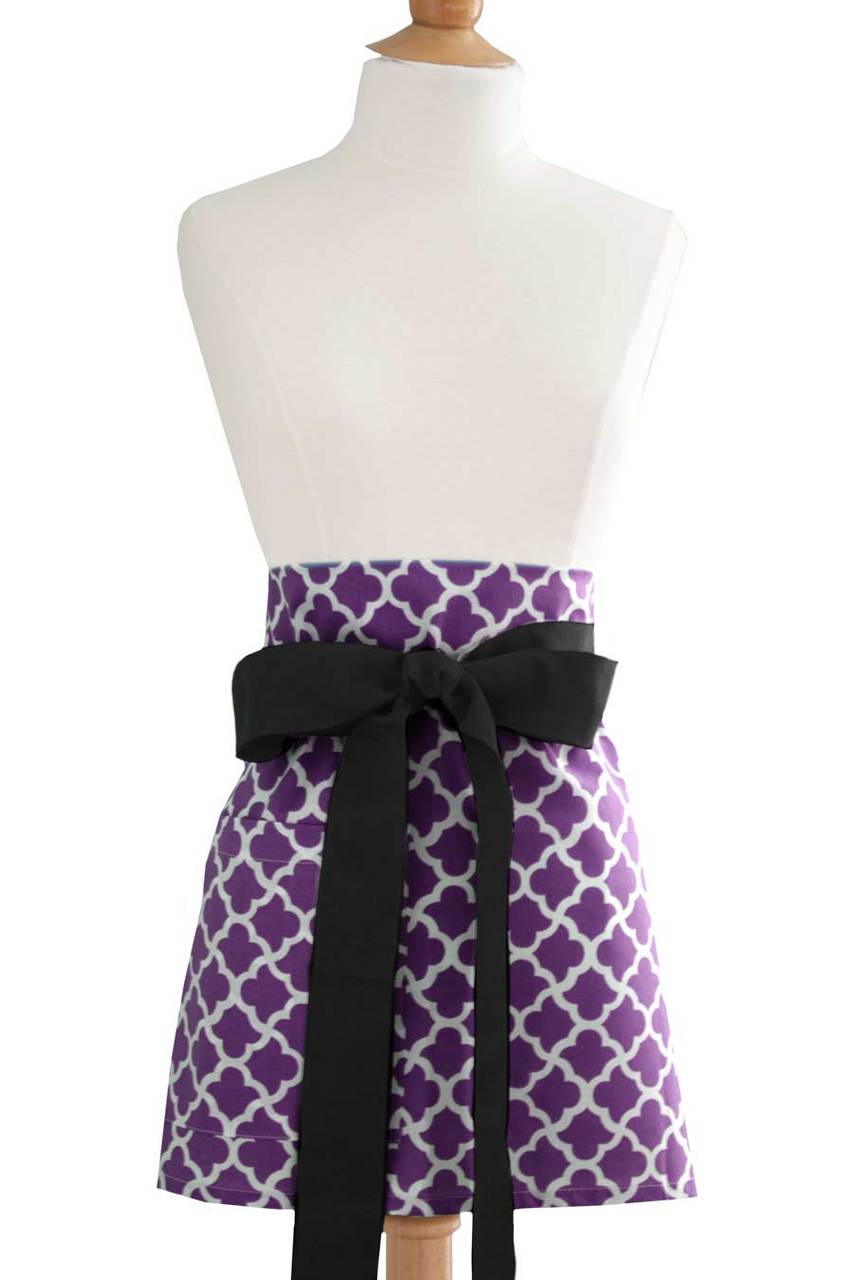 Hen House Linens latticework aubergine purple printed cloth cocktail aprons