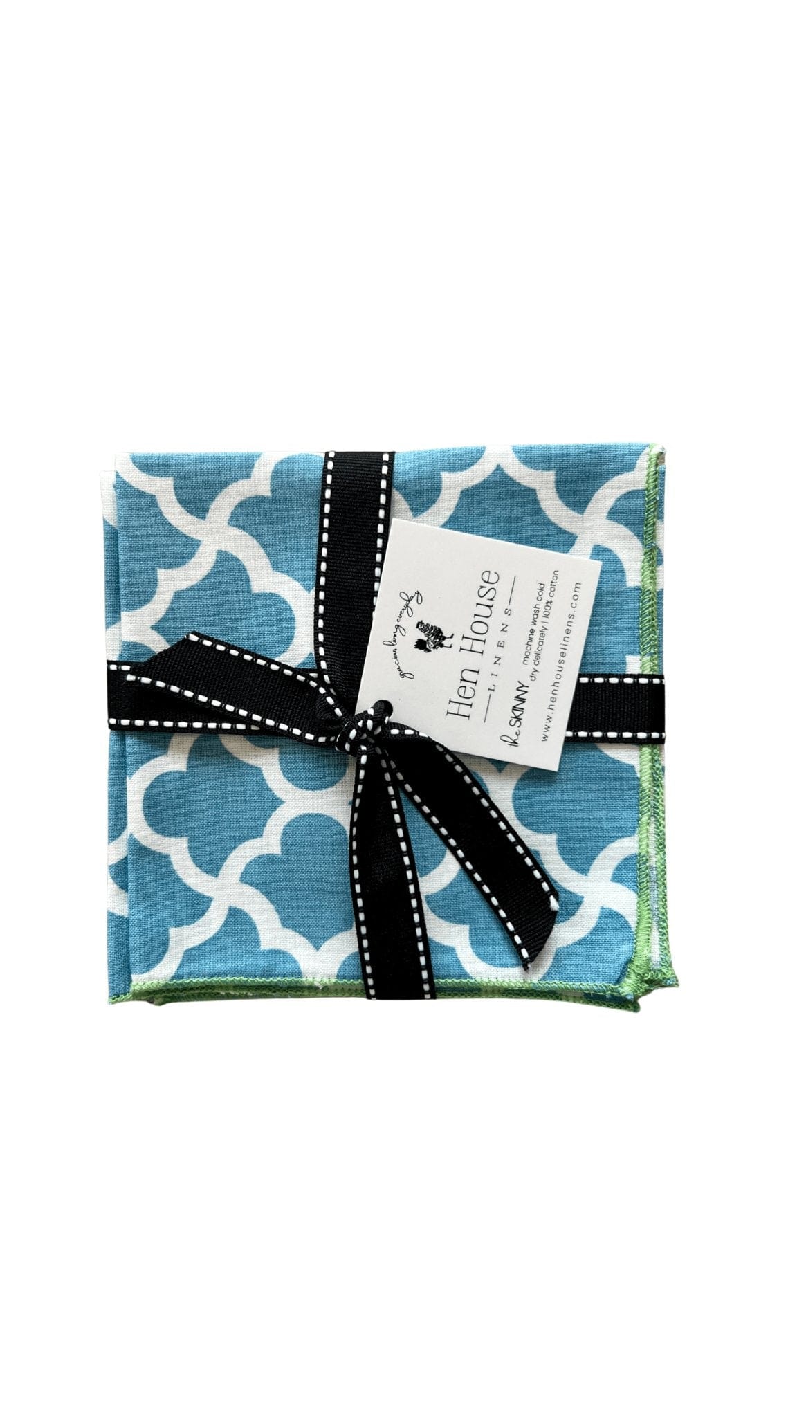 Hen House Linens latticework ocean blue printed cloth cocktail napkins