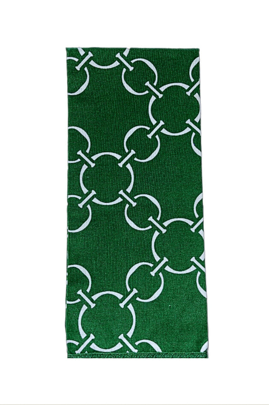 Hen House Linens linked-up ivy green printed cloth guest towels