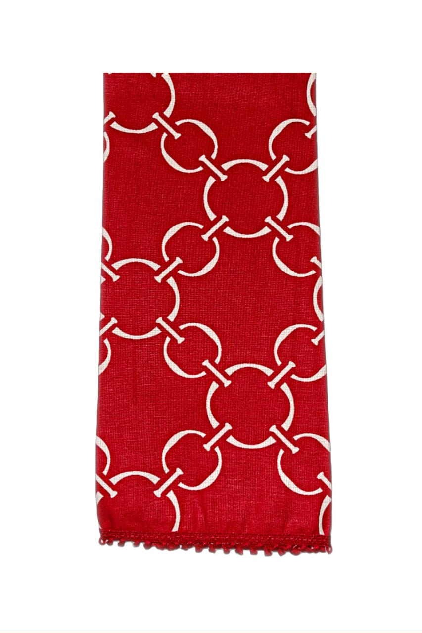 Hen House Linens linked-up scarlet red printed cloth guest towels