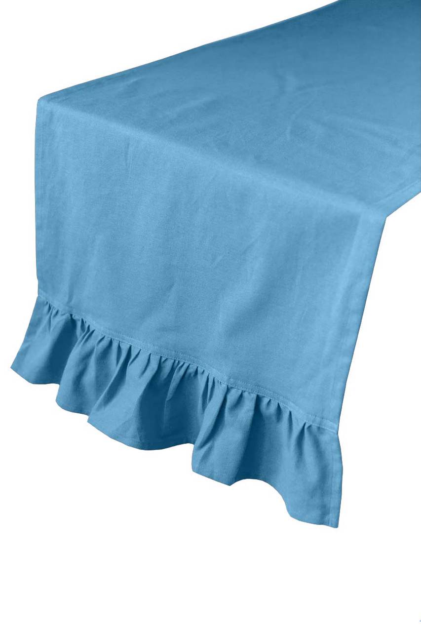 Hen House Linens midnight blue solid ruffle cloth table runners