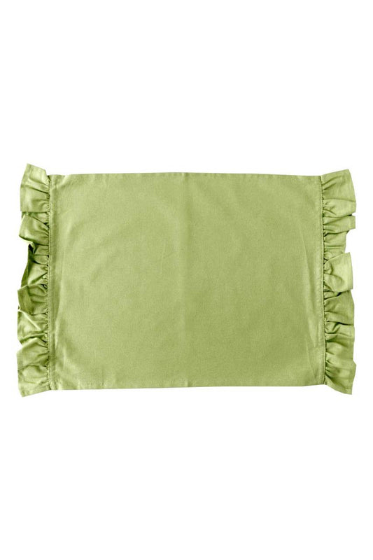 Hen House Linens moss green solid ruffle cloth placemats