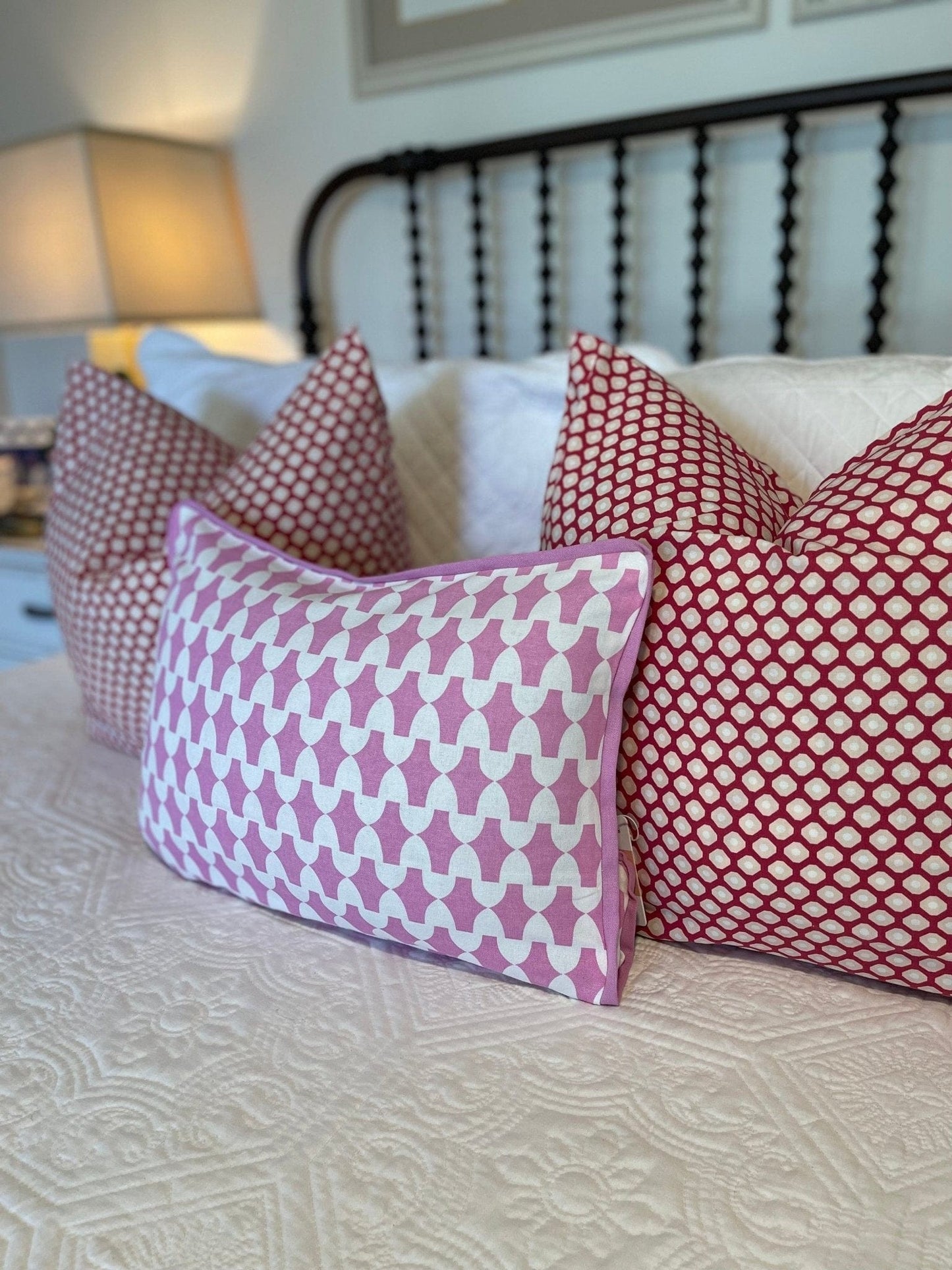 Hen House Linens spot on raspberry red printed cloth 12" x 20" pillow covers