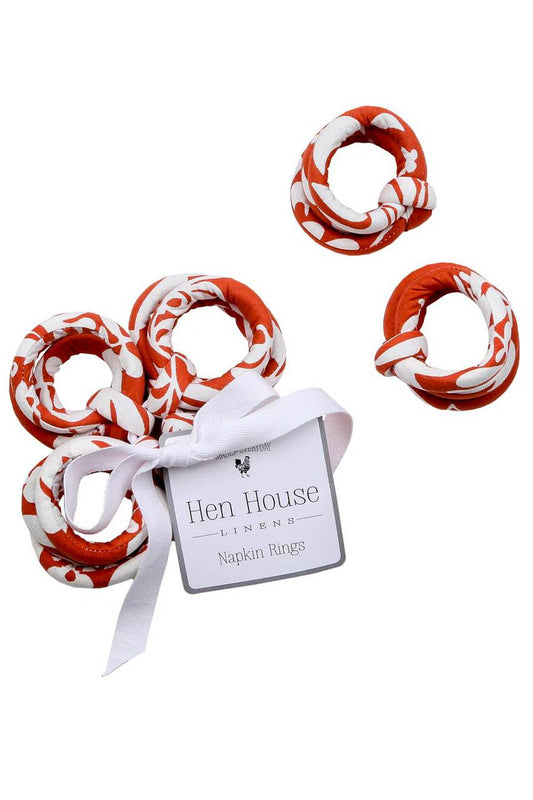 Hen House Linens turtledove ginger orange printed cloth napkin rings