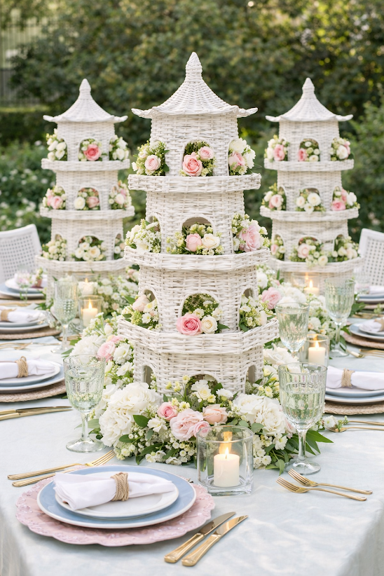 white wicker pagoda