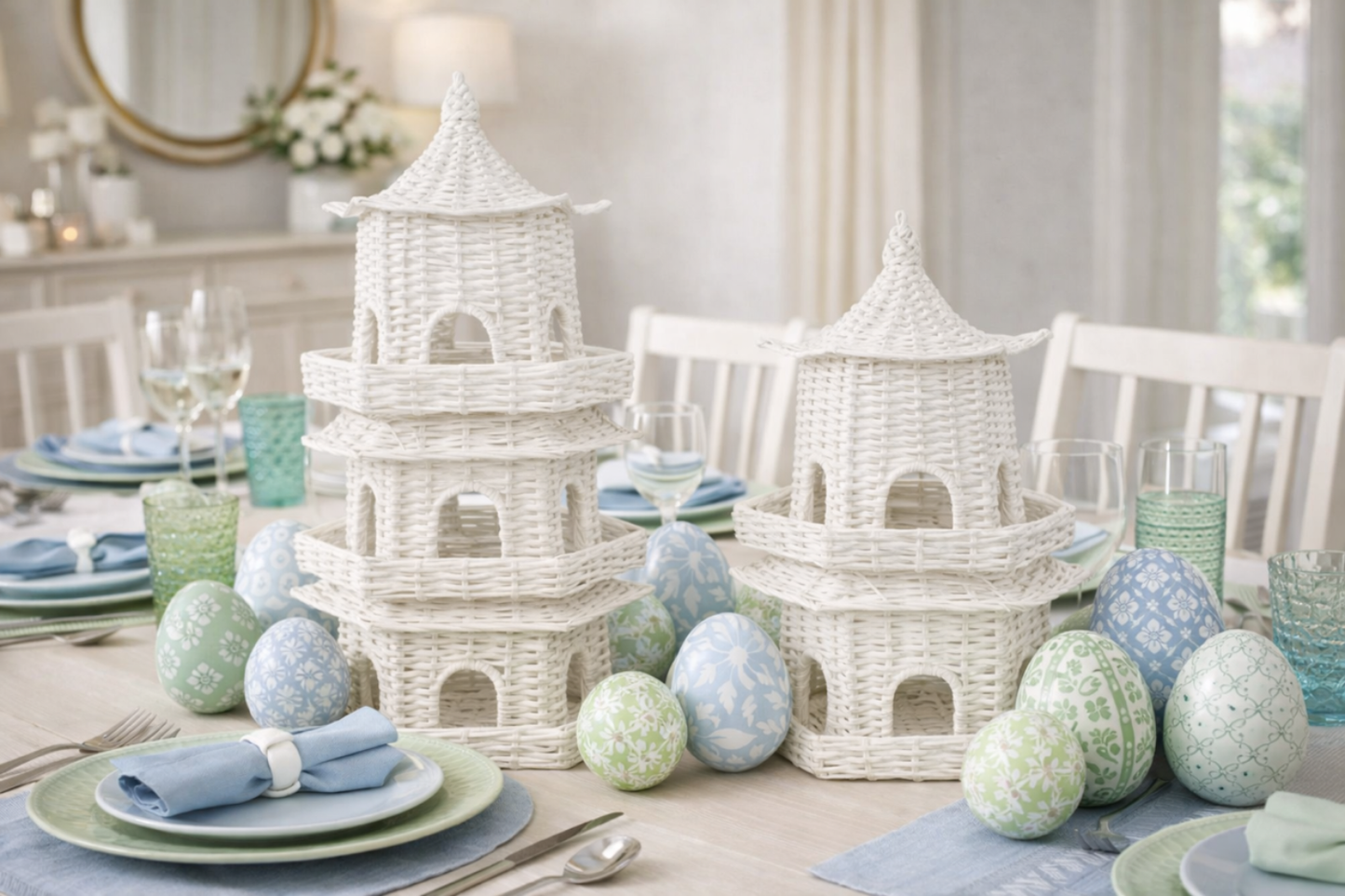 white wicker pagoda