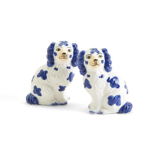 staffordshire dog blue and white salt and pepper set