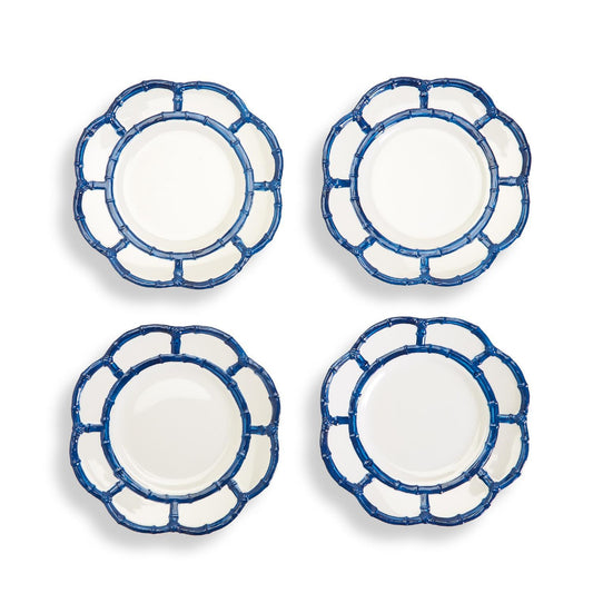 bamboo blue and white melamine salad dessert plates (set of 4)