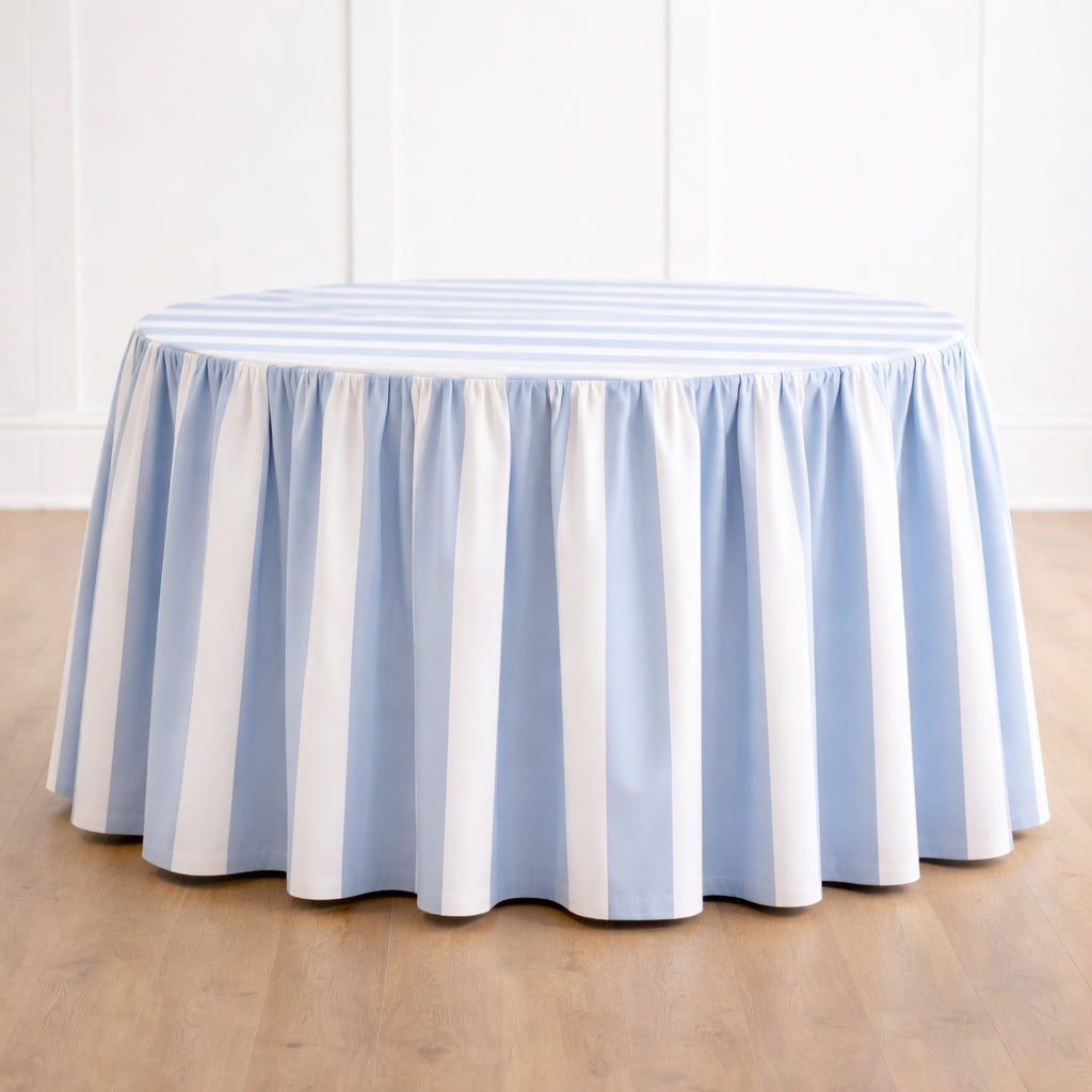 cabana stripe round tablecloths with gathered skirt | custom order