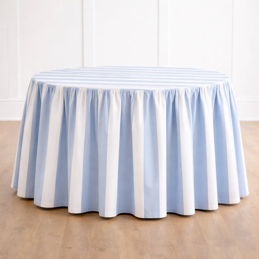 cabana stripe round tablecloths with gathered skirt | custom order