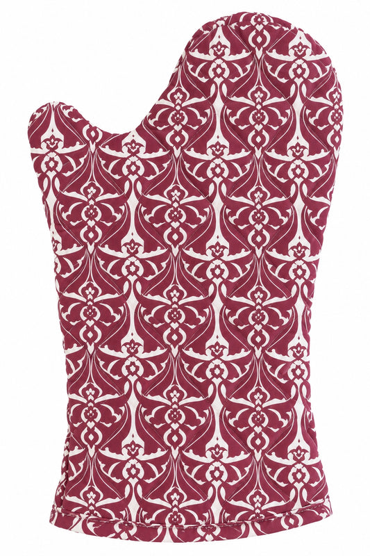 filigree claret red printed cloth oven mitt