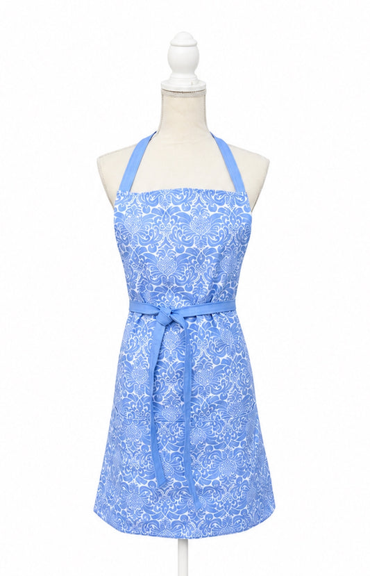 gracious cornflower blue printed cloth cook's aprons