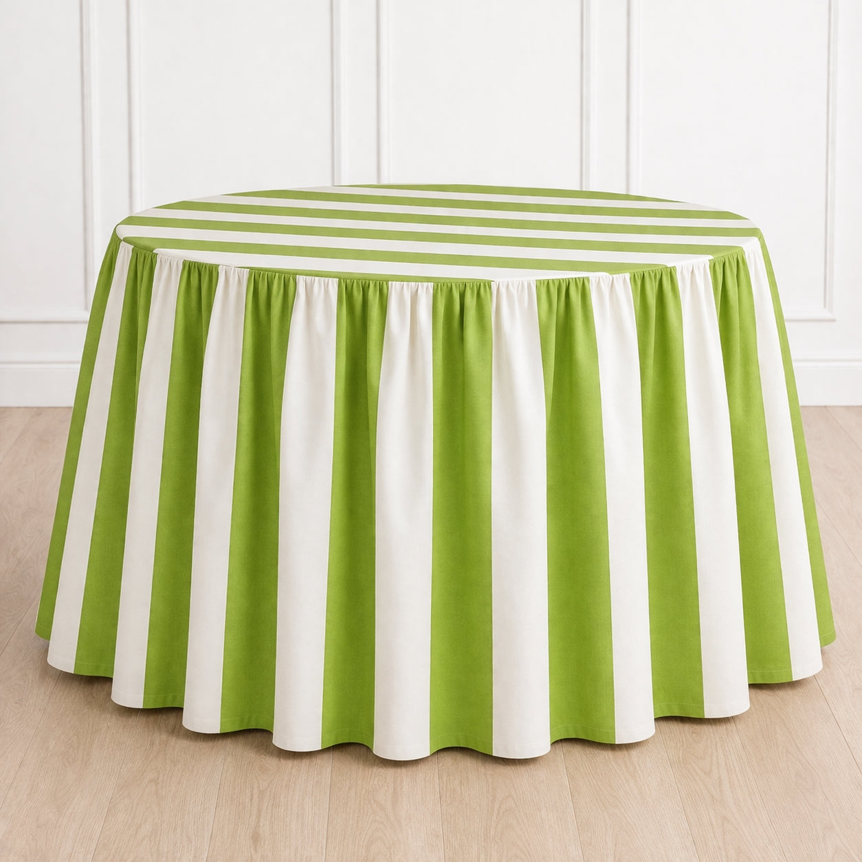 cabana stripe round tablecloths with gathered skirt | custom order