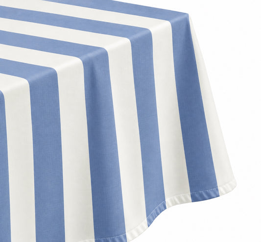 cabana stripe cornflower blue printed rectangle tablecloths 70" x 90"