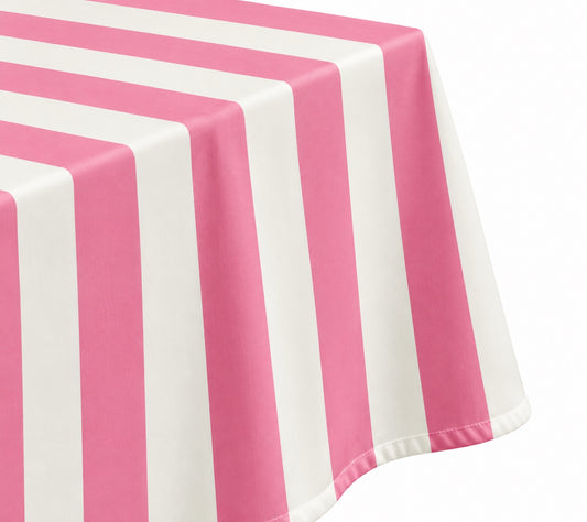 cabana stripe blush pink printed rectangle tablecloths 70" x 90"