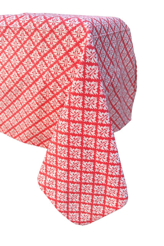 petite fleur-de-lis grenadine orange printed 60" square tablecloths - topper