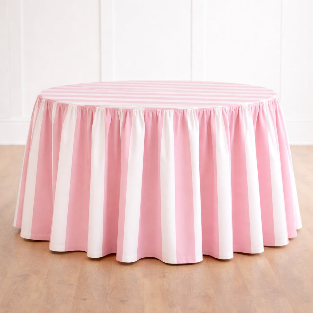 cabana stripe round tablecloths with gathered skirt | custom order