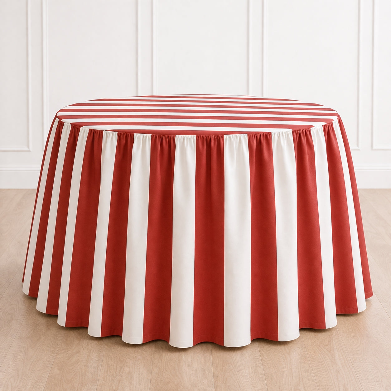 cabana stripe round tablecloths with gathered skirt | custom order