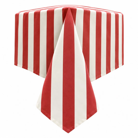 cabana stripe scarlet red printed rectangle tablecloths 70" x 90"