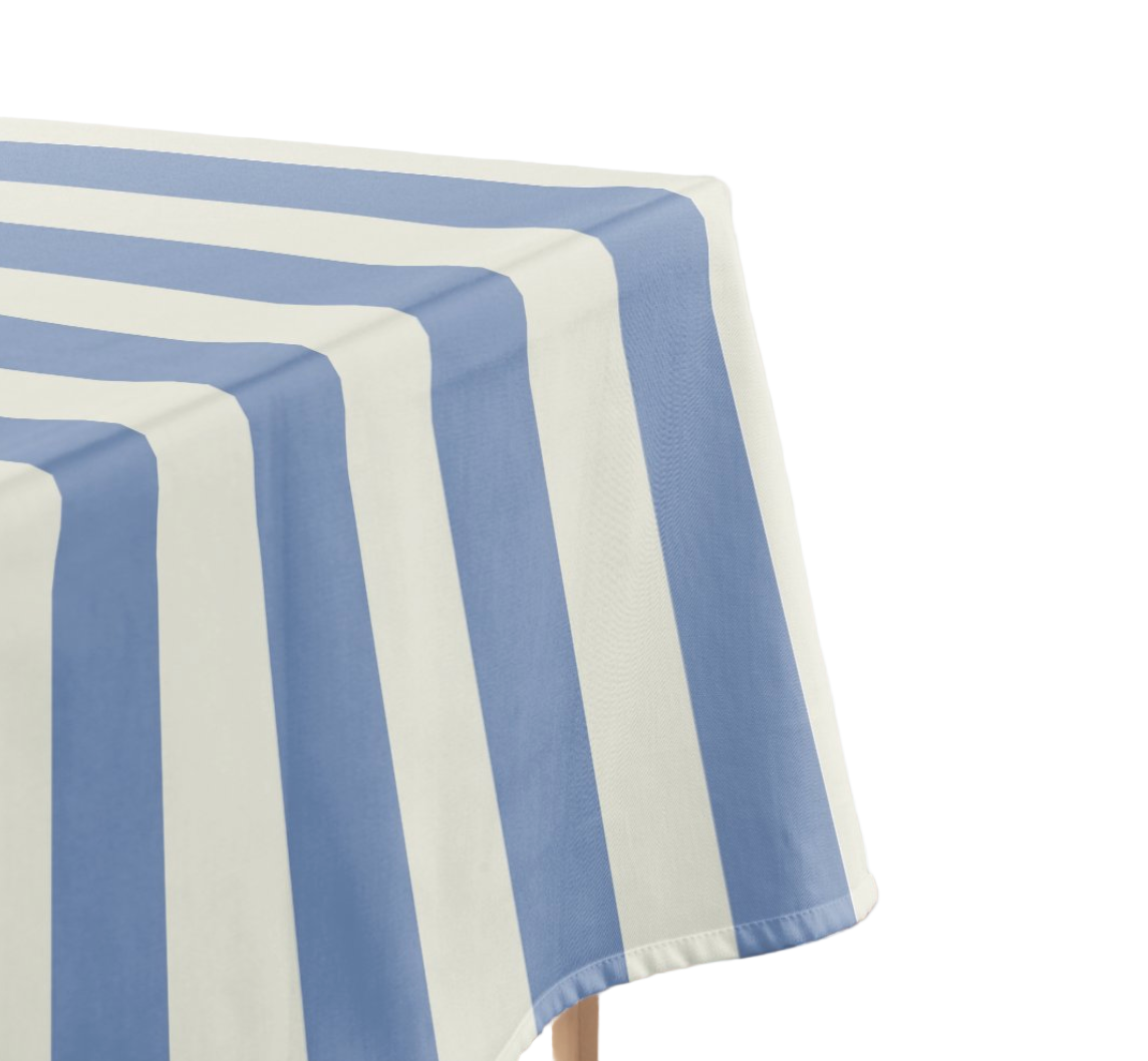 cabana stripe cornflower blue printed rectangle tablecloths 70" x 90"
