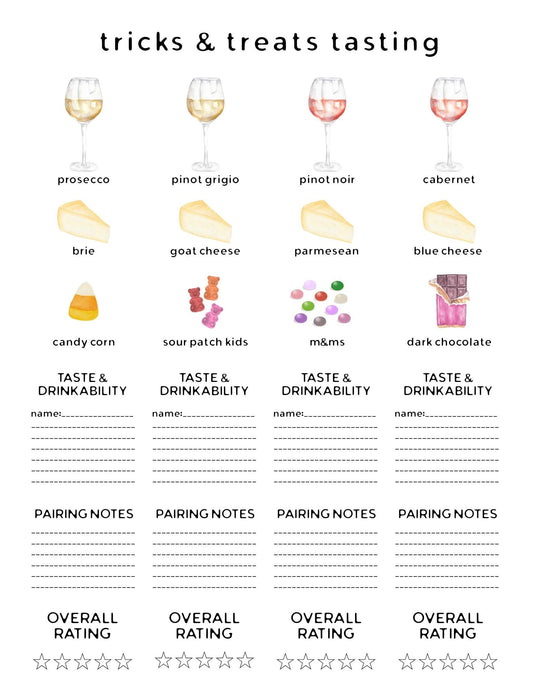 halloween wine and cheese tasting printable