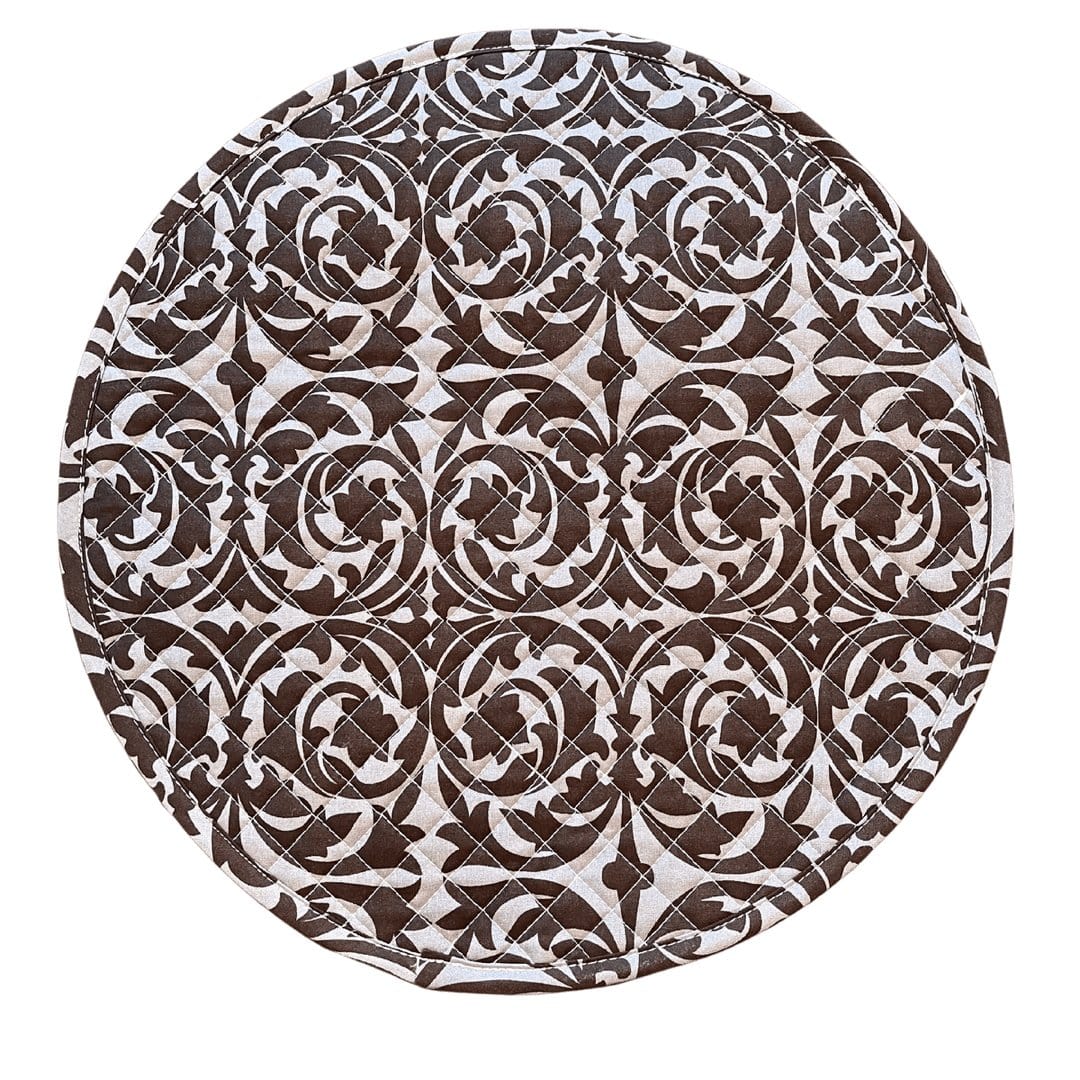 Hen House Linens bold striped reversible garden gate licorice black printed round quilted cloth placemats