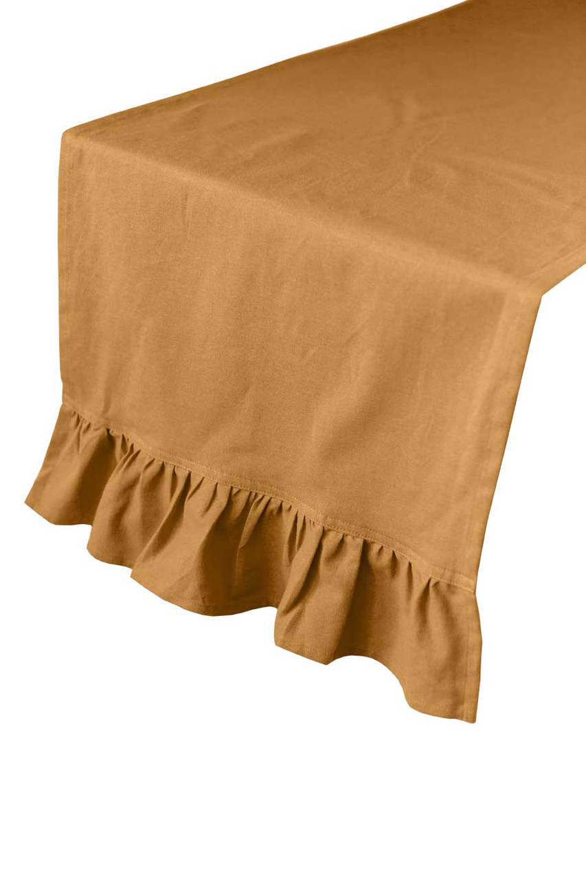 Hen House Linens camel yellow solid ruffle cloth table runners