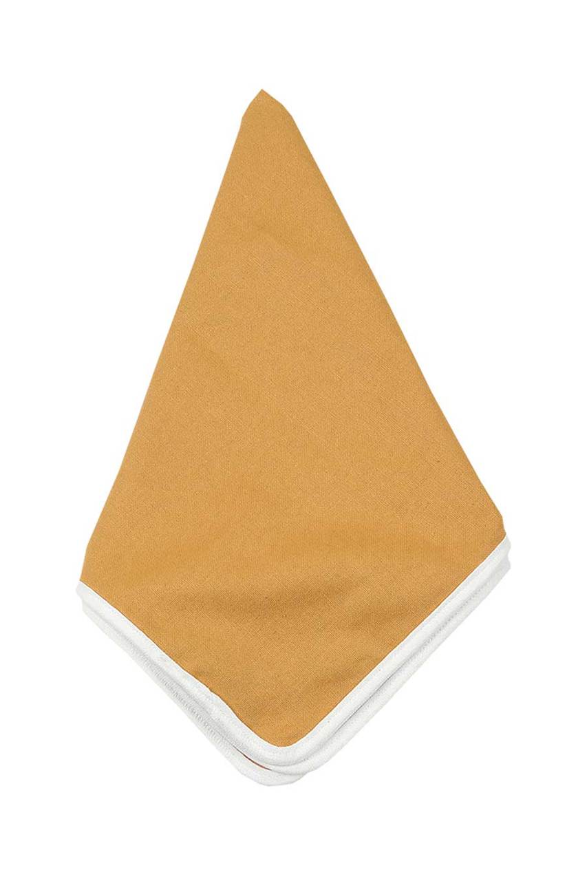Hen House Linens camel yellow solid with white trim cloth dinner napkins