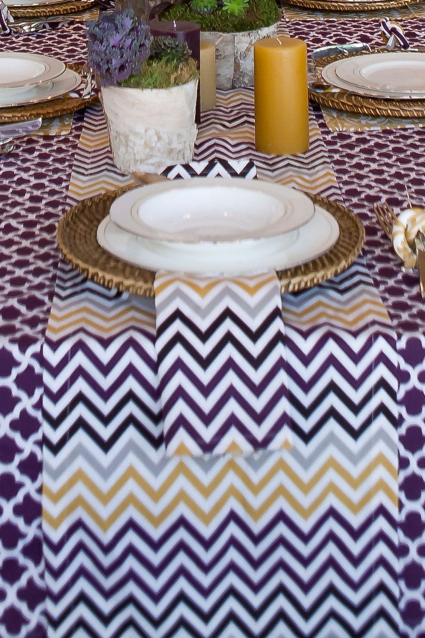Hen House Linens chevron aubergine purple printed cloth table runners