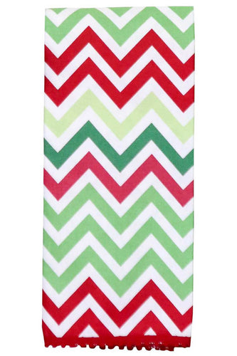 Hen House Linens chevron holiday red + green printed cloth guest towels