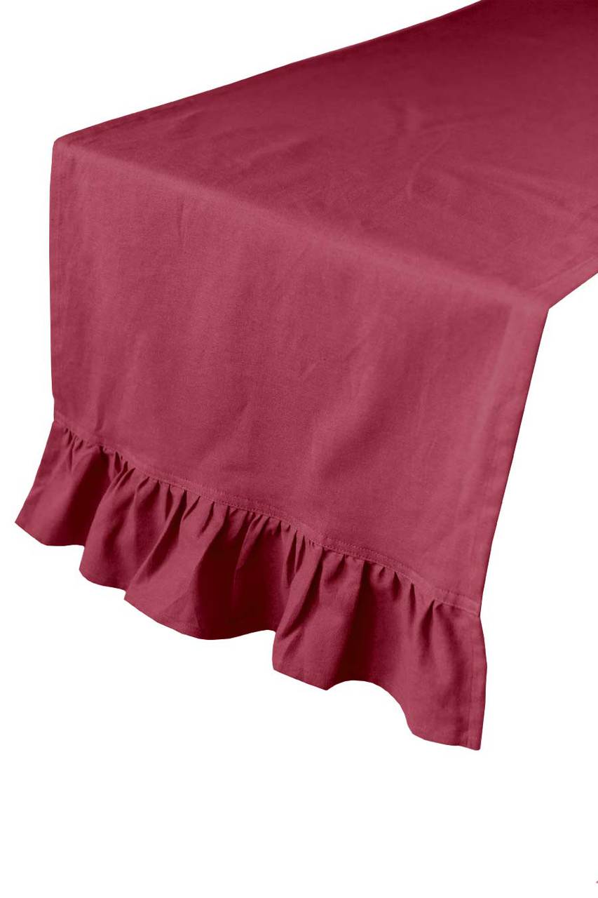 Hen House Linens claret red solid ruffle cloth table runners