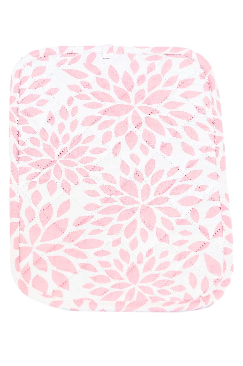 Hen House Linens dahlia blush pink printed cloth 9" x 12" casserole potholders
