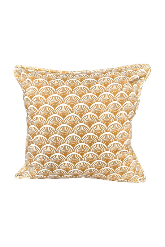 Hen House Linens fandango camel yellow printed cloth 16" x 16" piped pillow covers