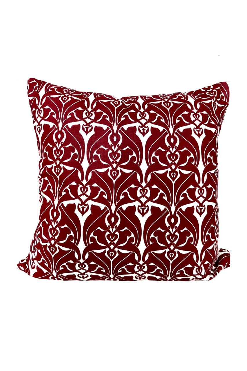 Hen House Linens filigree claret red printed cloth 16" x 16" pillow covers