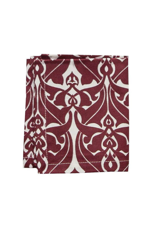 Hen House Linens filigree claret red printed cloth cocktail napkins