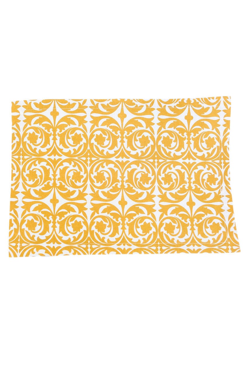 Hen House Linens garden gate yellow ochre printed cloth placemats