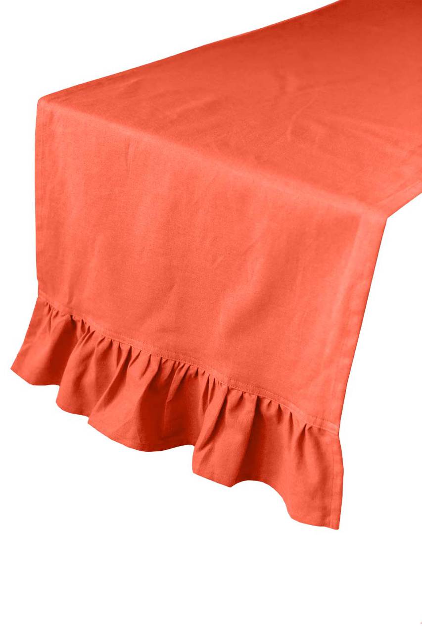 Hen House Linens ginger orange solid ruffle cloth table runners
