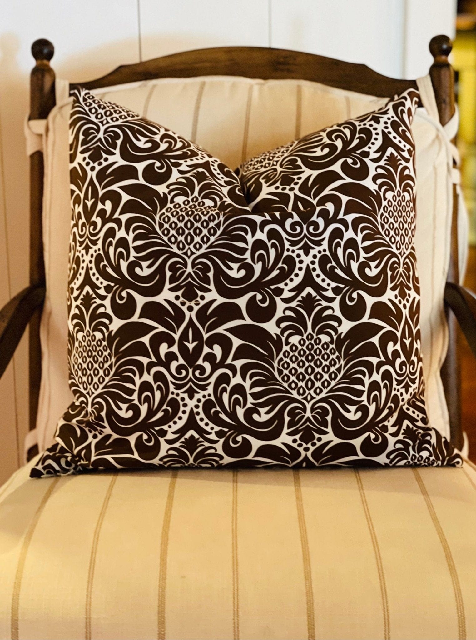 Hen House Linens gracious chocolate brown printed cloth 16" x 16" pillow covers